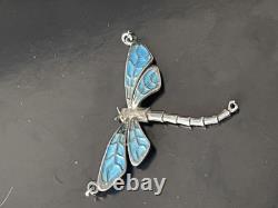 Beautiful Antique Art Nouveau dragonfly Solid Silver Guilloche Enamel Pendant