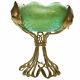 Beautiful Antique Glass Vase Art Nouveau Patina Bronze Czech Republic Green Used