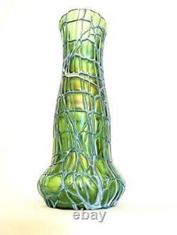 Beautiful Art Nouveau Loetz Antique Iridescent Green Glass Vase Austrian Art