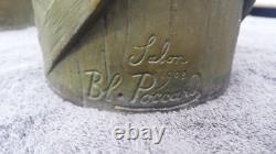 Beautiful Art Nouveau floral green spelter vases, B. Poccard 1902, Secessionist