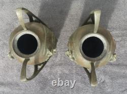 Beautiful Art Nouveau floral green spelter vases, B. Poccard 1902, Secessionist