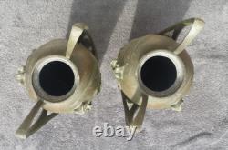 Beautiful Art Nouveau floral green spelter vases, B. Poccard 1902, Secessionist