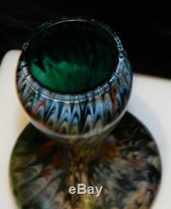 Beautiful Bohemian Rindskopf Iridescent Twisted Green Confetti Vase, ca. 1900