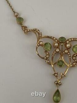 Beautiful Fine Victorian Art Nouveau 15ct Gold Natural Peridot & Pearl Necklace
