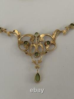 Beautiful Fine Victorian Art Nouveau 15ct Gold Natural Peridot & Pearl Necklace