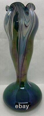 Beautiful Large Antique Circa 1900 Green Rindskopf Bohemian Art Glass Vase 13