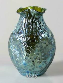 Beautiful Large Art Nouveau Loetz Art glass decor Crete Diaspora blue/green