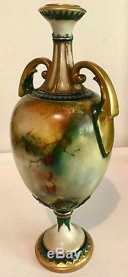 Beautiful Royal Worcester Handpainted Vase decorated with Peacocks signed Austin