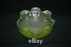 Beautiful Victorian Kralik Bohemian Green Iridescent Art Nouveau Bowl C1900