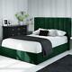 Beautiful Winged High Back King Size Ottoman Bed In Green Velvet With Storage