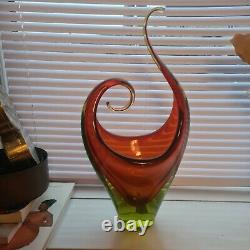 Beautifully shaped sommerso vase, with orange, g clear glass and green uranium