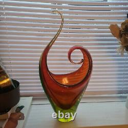 Beautifully shaped sommerso vase, with orange, g clear glass and green uranium