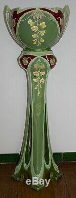 Bernard Bloch Eichwald Majolica Art Nouveau Secessionist Jardiniere On Stand