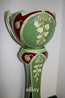 Bernard Bloch Eichwald Majolica Art Nouveau Secessionist Jardiniere On Stand