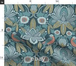 Blue Coral Olive Midsized Art Nouveau Green Sateen Duvet Cover by Spoonflower