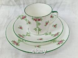 Blythe Diamond China Tea Set for 4 x Pink Roses Green Leaves Art Nouveau c1905