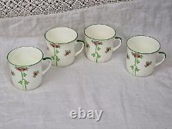 Blythe Diamond China Tea Set for 4 x Pink Roses Green Leaves Art Nouveau c1905
