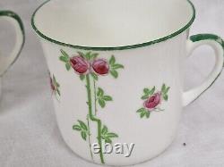 Blythe Diamond China Tea Set for 4 x Pink Roses Green Leaves Art Nouveau c1905