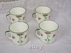 Blythe Diamond China Tea Set for 4 x Pink Roses Green Leaves Art Nouveau c1905