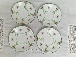 Blythe Diamond China Tea Set for 4 x Pink Roses Green Leaves Art Nouveau c1905