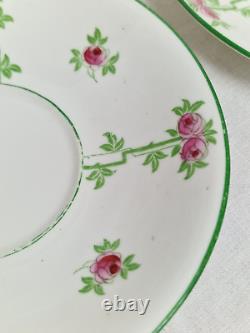 Blythe Diamond China Tea Set for 4 x Pink Roses Green Leaves Art Nouveau c1905