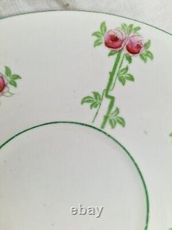 Blythe Diamond China Tea Set for 4 x Pink Roses Green Leaves Art Nouveau c1905
