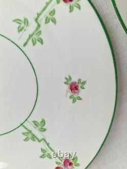 Blythe Diamond China Tea Set for 4 x Pink Roses Green Leaves Art Nouveau c1905