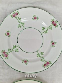 Blythe Diamond China Tea Set for 4 x Pink Roses Green Leaves Art Nouveau c1905