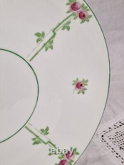 Blythe Diamond China Tea Set for 4 x Pink Roses Green Leaves Art Nouveau c1905
