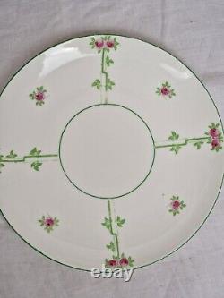 Blythe Diamond China Tea Set for 4 x Pink Roses Green Leaves Art Nouveau c1905