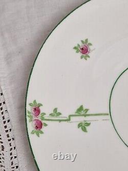 Blythe Diamond China Tea Set for 4 x Pink Roses Green Leaves Art Nouveau c1905
