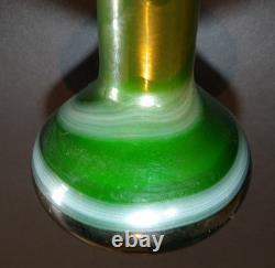 Bohemian Art Glass Vase Signed 1980 Irrescent Green Art Nouveau Kralik Loetz j