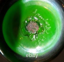 Bohemian Art Glass Vase Signed 1980 Irrescent Green Art Nouveau Kralik Loetz j