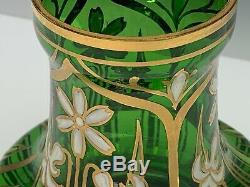 Bohemian Art Nouveau Enameled Glass Vase Antique Manner of Moser Early 20th C