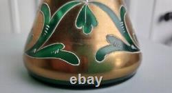 Bohemian Art Nouveau Green Glass Gilt Vase Arts & Crafts Antique
