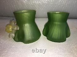 Bohemian Art Nouveau art glass vase pair of vases applied flower Kralik rare