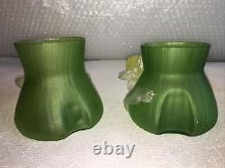 Bohemian Art Nouveau art glass vase pair of vases applied flower Kralik rare