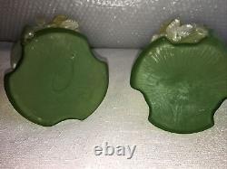 Bohemian Art Nouveau art glass vase pair of vases applied flower Kralik rare