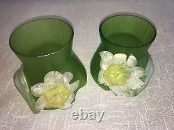 Bohemian Art Nouveau art glass vase pair of vases applied flower Kralik rare