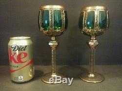 Bohemian Czech Moser Emeral Green Wine Hock Goblet Glass Gilded