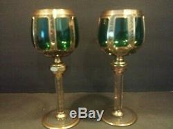 Bohemian Czech Moser Emeral Green Wine Hock Goblet Glass Gilded