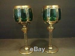 Bohemian Czech Moser Emeral Green Wine Hock Goblet Glass Gilded