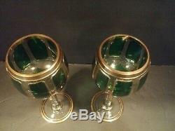 Bohemian Czech Moser Emeral Green Wine Hock Goblet Glass Gilded