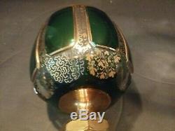 Bohemian Czech Moser Emeral Green Wine Hock Goblet Glass Gilded