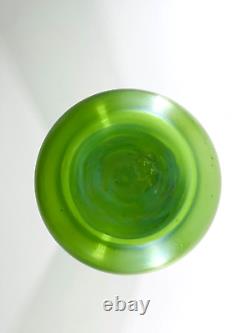 Bohemian Glass Vase Iridescent Green, Glatt Metal Collar Art Nouveau Czech