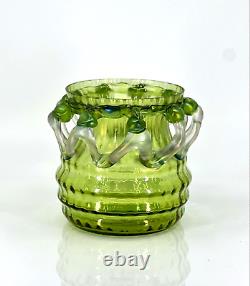 Bohemian Glass Vase Kralik Iridescent Green Frosted Art Nouveau Czechoslovakia