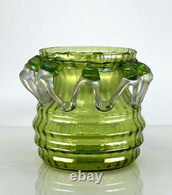 Bohemian Glass Vase Kralik Iridescent Green Frosted Art Nouveau Czechoslovakia