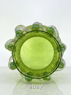 Bohemian Glass Vase Kralik Iridescent Green Frosted Art Nouveau Czechoslovakia