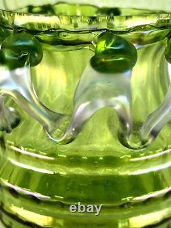 Bohemian Glass Vase Kralik Iridescent Green Frosted Art Nouveau Czechoslovakia