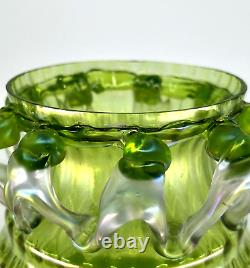 Bohemian Glass Vase Kralik Iridescent Green Frosted Art Nouveau Czechoslovakia